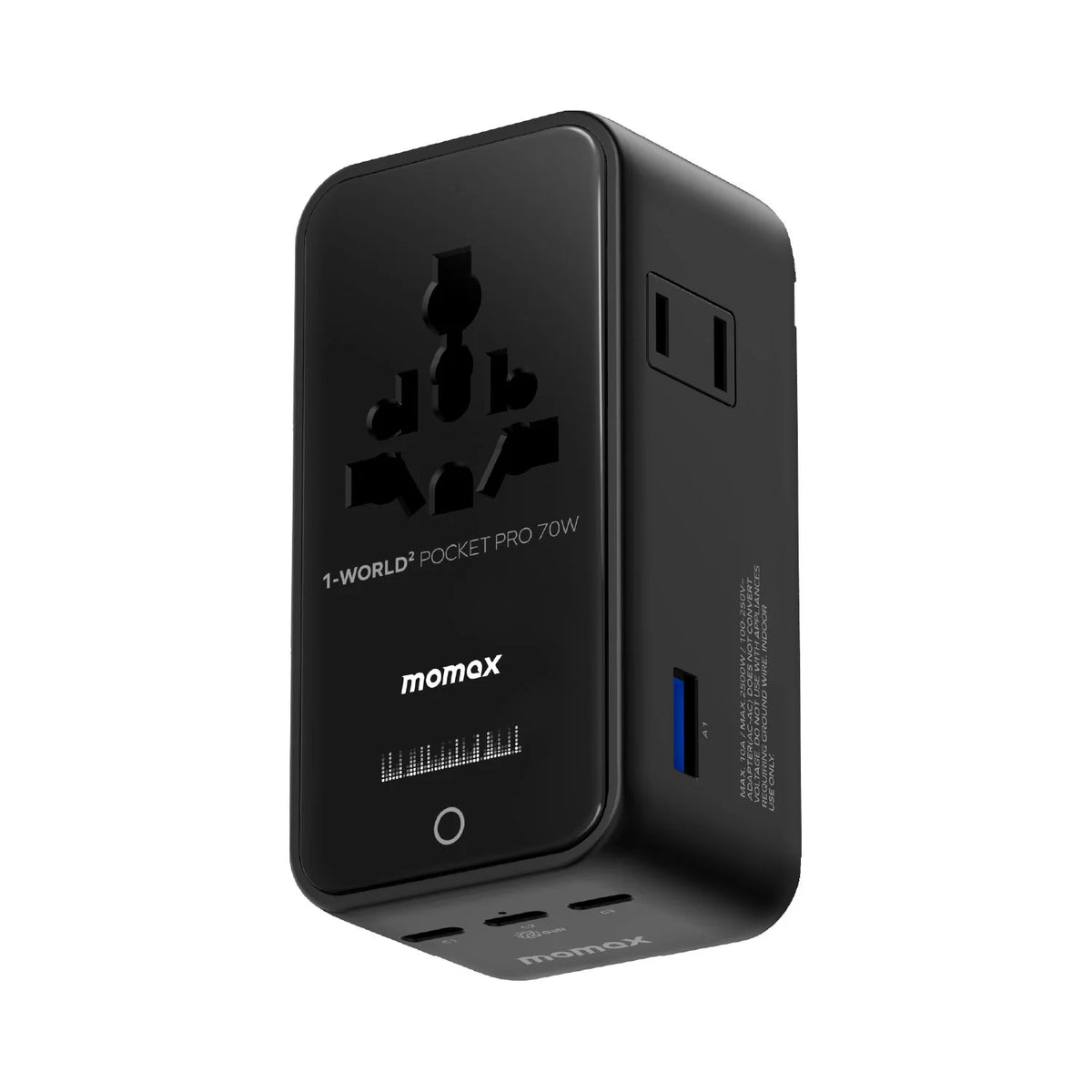 1-World² Pocket Pro 70W 4-Port Dual AC Travel Adapter With TFT Display