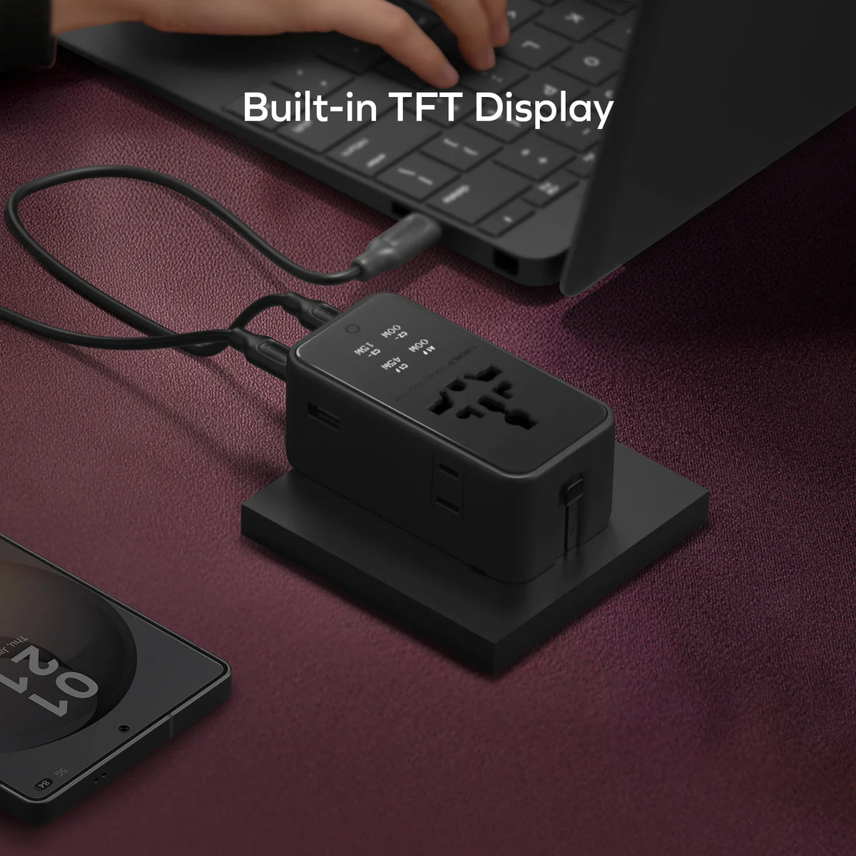 1-World² Pocket Pro 70W 4-Port Dual AC Travel Adapter With TFT Display