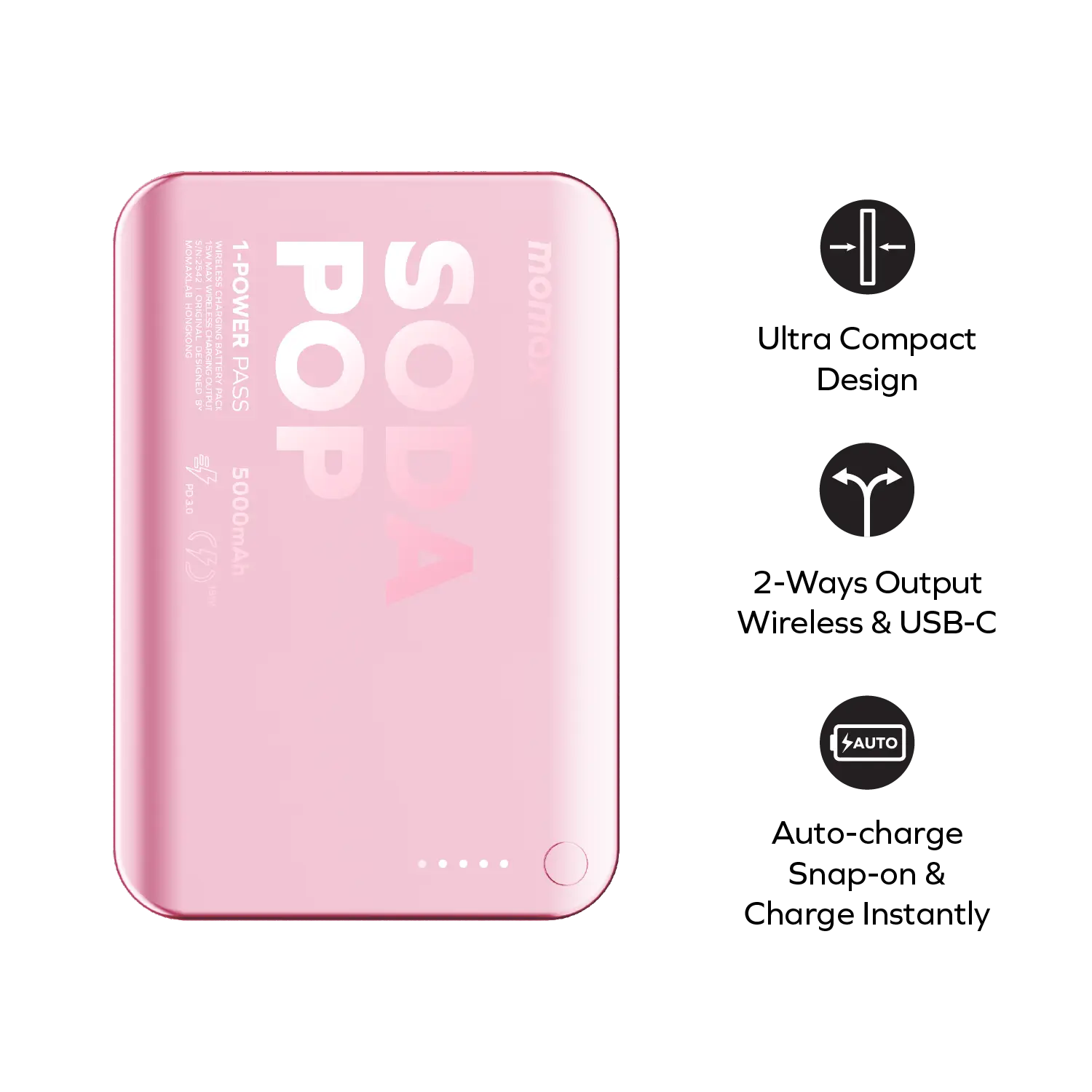 1-Power Pass 5000mAh Magnetic Wireless Charging Battery Pack