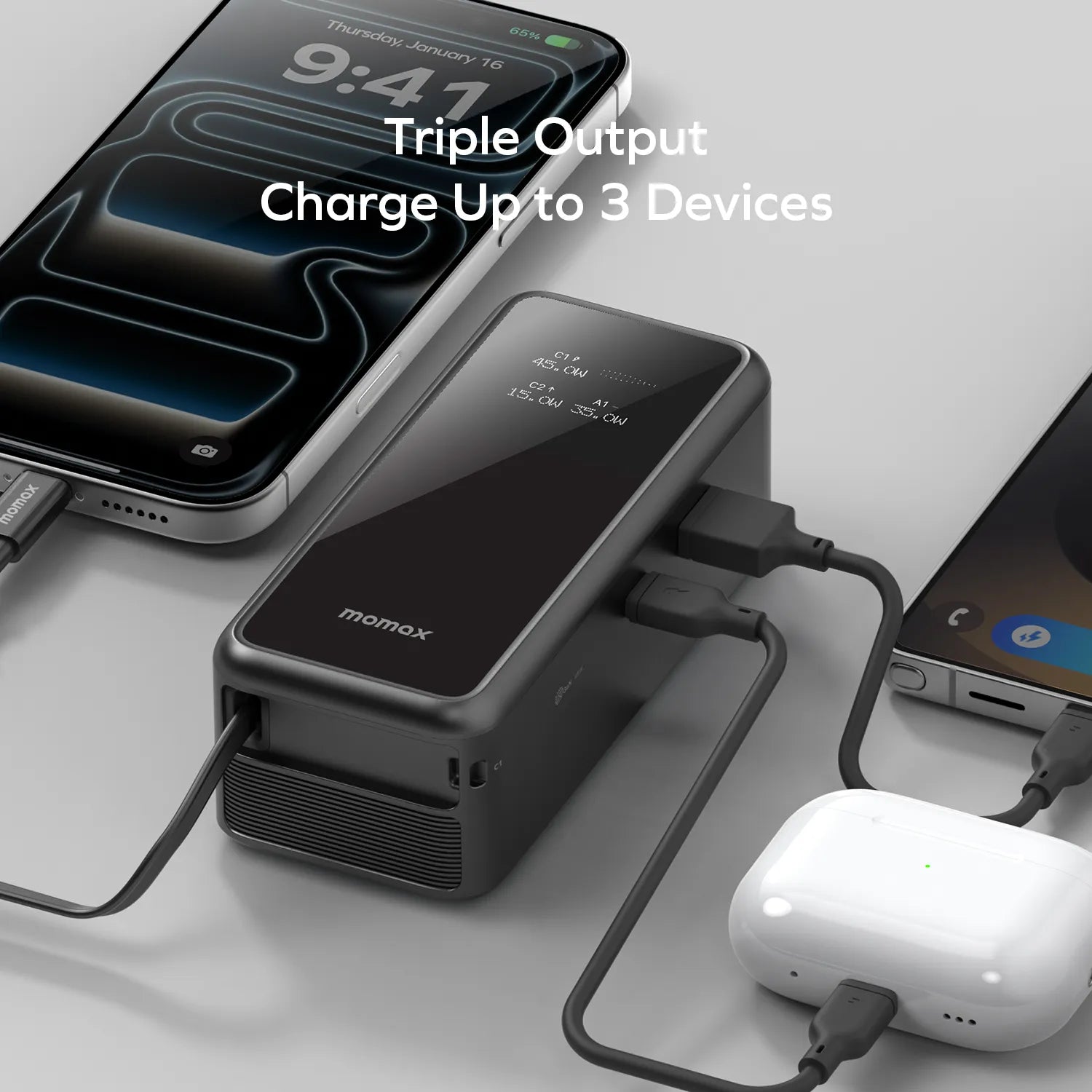 1-Pac⁺ 10000mAh 3in1 Hybrid GaN Battery Pack with Built-In Retractable Cable