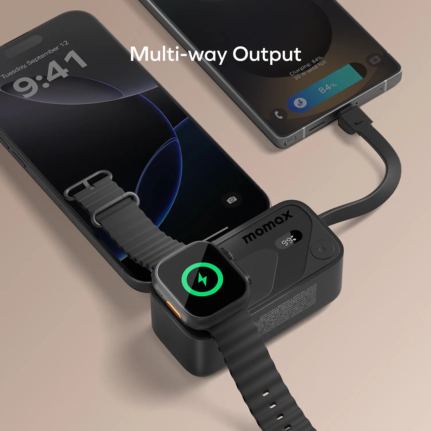 1-Power X Pro Mini⁺ 5000mAh Integrated Foldable USB-C Plug and Built-In USB-C Cable Battery Pack with Apple Watch Fast Charger