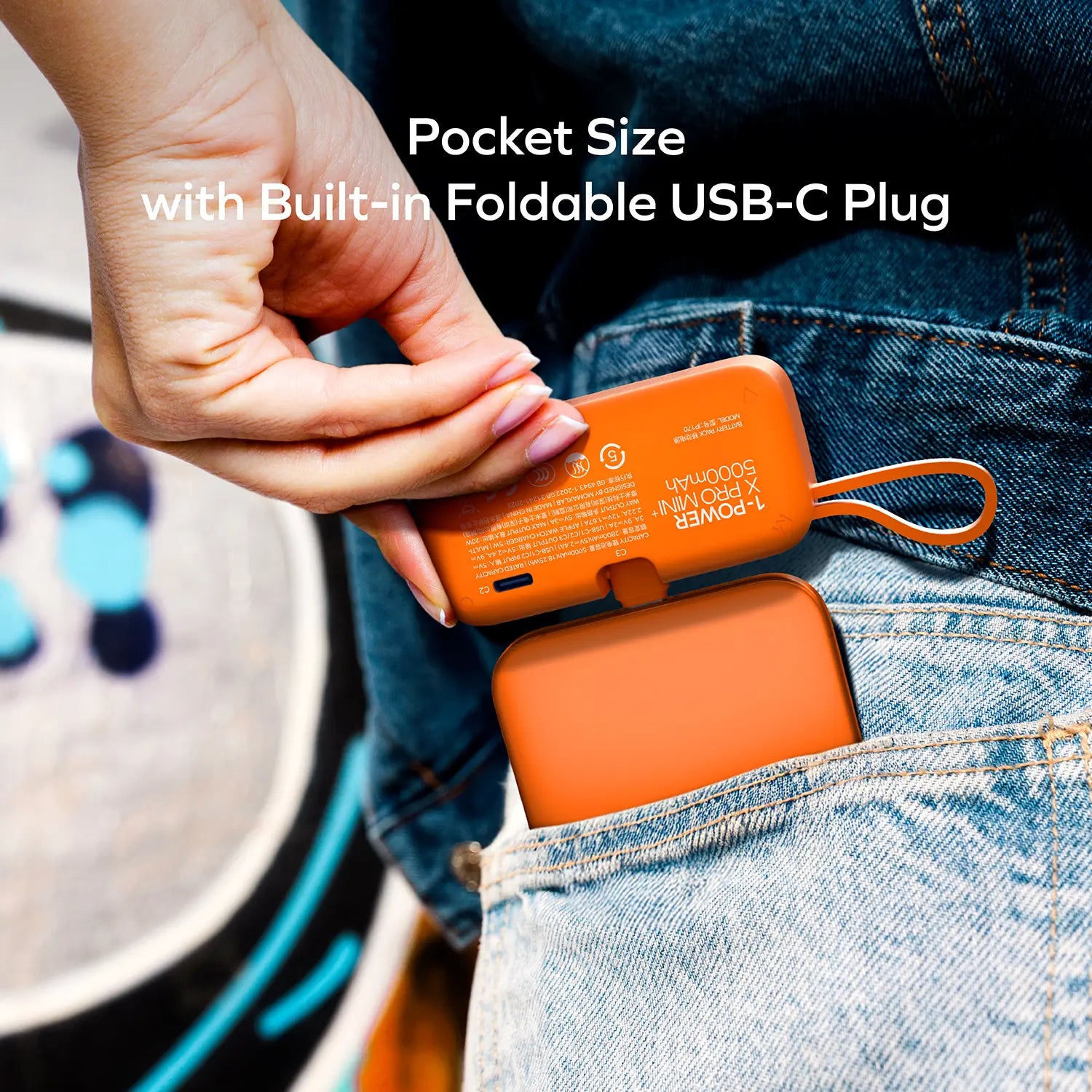 1-Power X Pro Mini⁺ 5000mAh Integrated Foldable USB-C Plug and Built-In USB-C Cable Battery Pack with Apple Watch Fast Charger