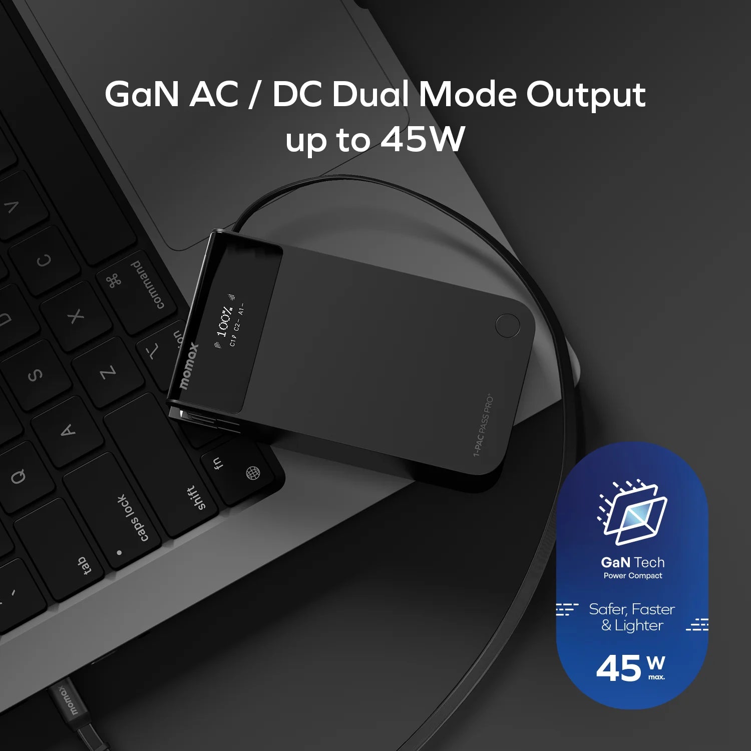 1-Pac Pass Pro⁺ 10000mAh 3in1 Hybrid GaN Battery Pack with Built-In Retractable Cable (45W)