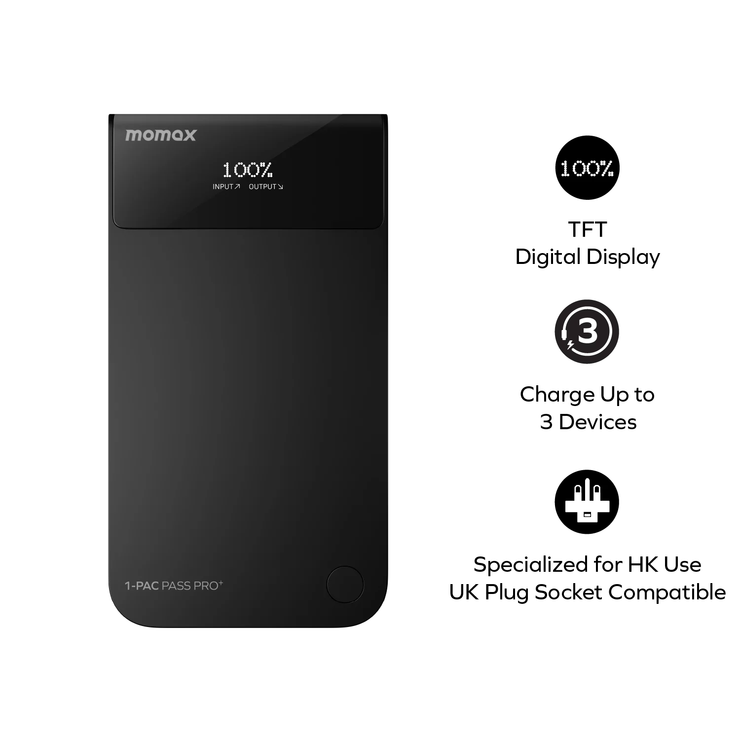 1-Pac Pass Pro⁺ 10000mAh 3in1 Hybrid GaN Battery Pack with Built-In Retractable Cable (45W)