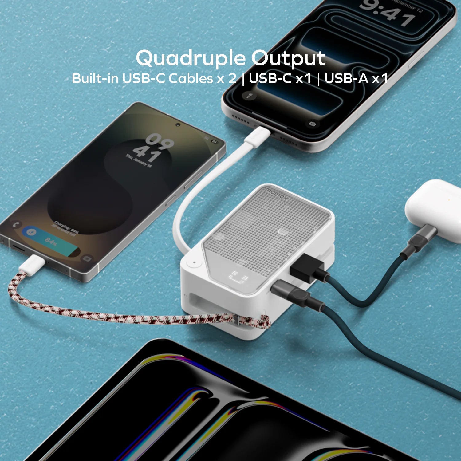 1-Power X⁺ 10000mAh Battery Pack with Dual Built-in USB-C Cable