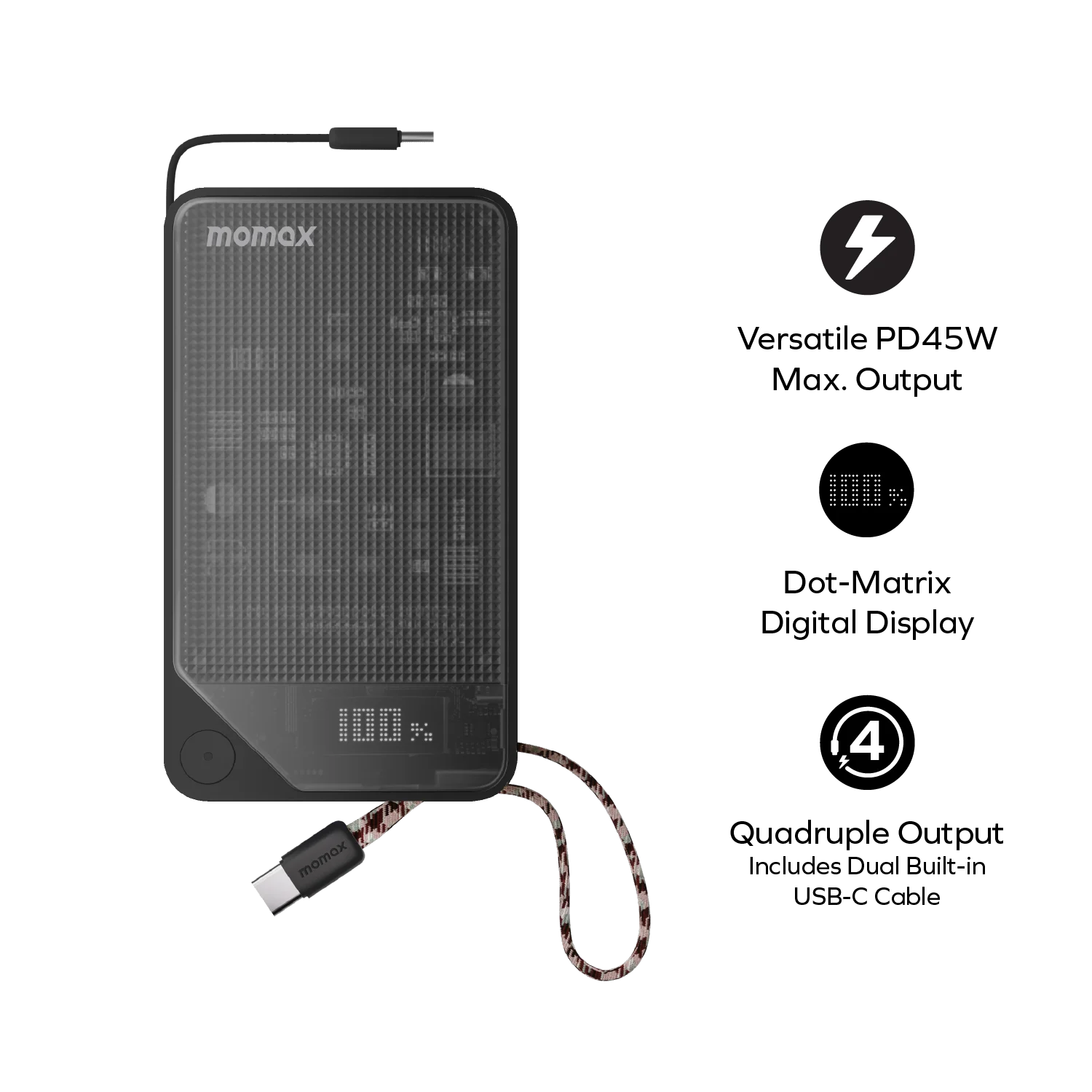 1-Power X⁺ 20000mAh Battery Pack with Dual Built-in USB-C Cable