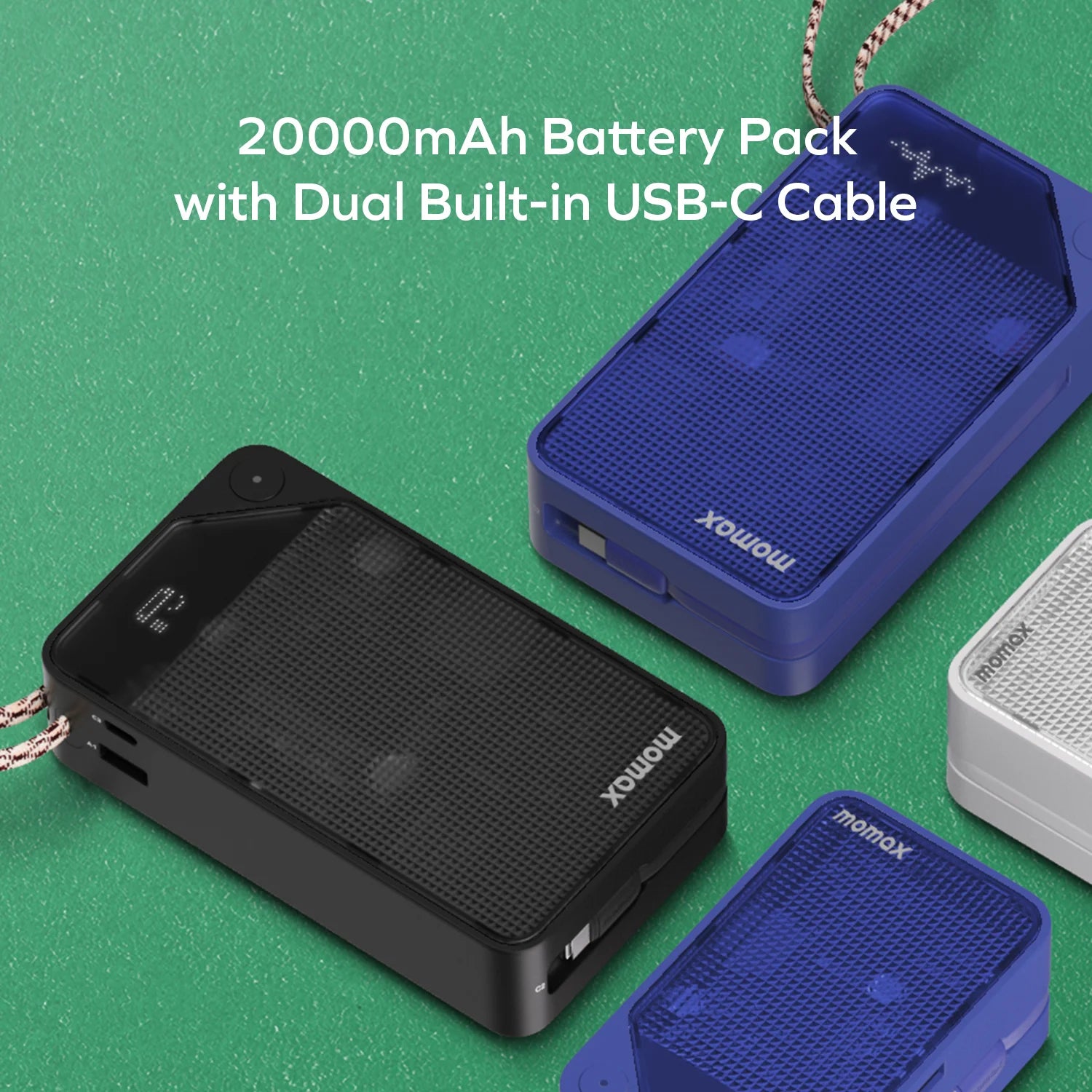 1-Power X⁺ 20000mAh Battery Pack with Dual Built-in USB-C Cable