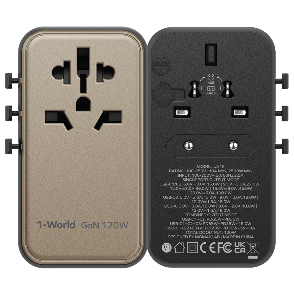 1-World | Universal 4-Ports Travel Charger (GaN 120W + USB-C Cable)