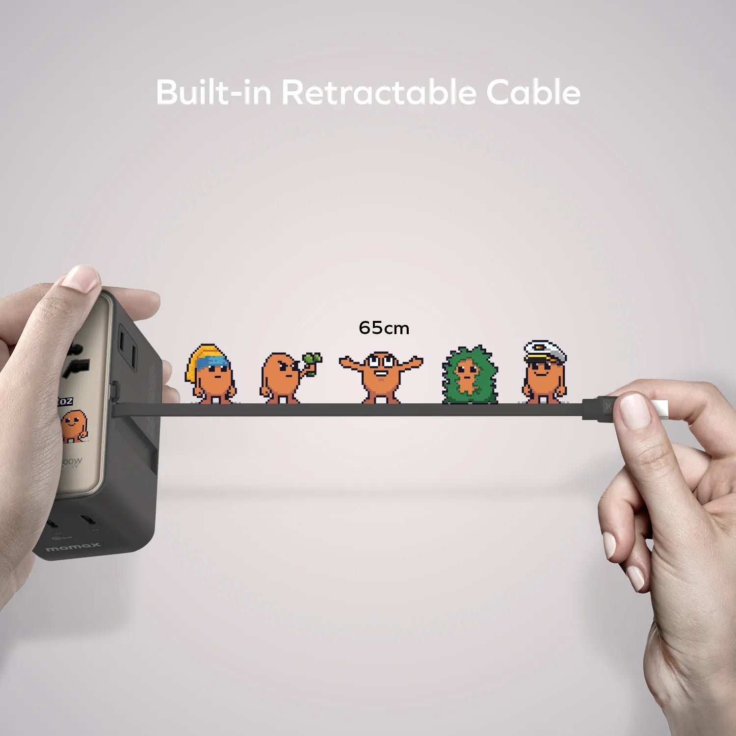 1-World²⁺ 4-Port Mini Universal Travel GaN Charger with Built-In Retractable Cable 100W with Dual AC - Limited Edition