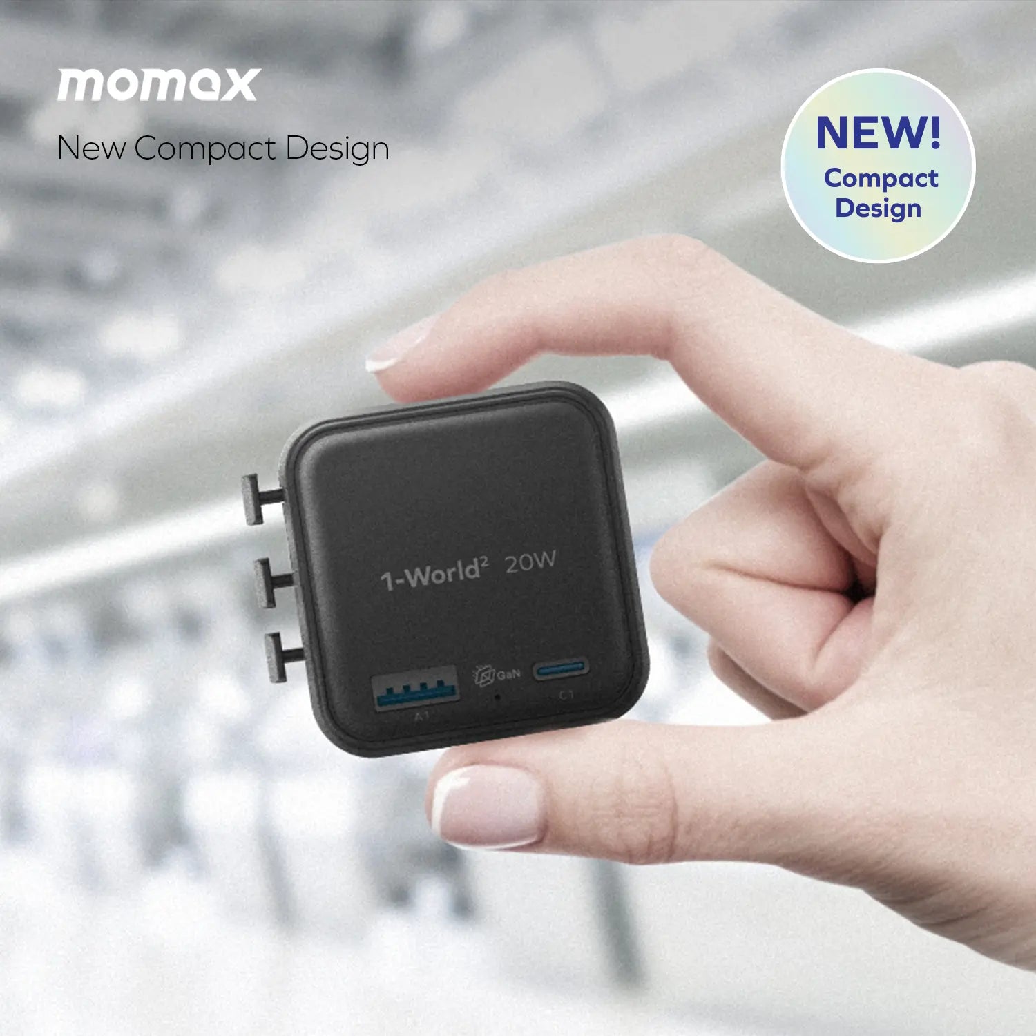 1-World²
2-Port USB-A and USB-C GaN Travel Charger 20W