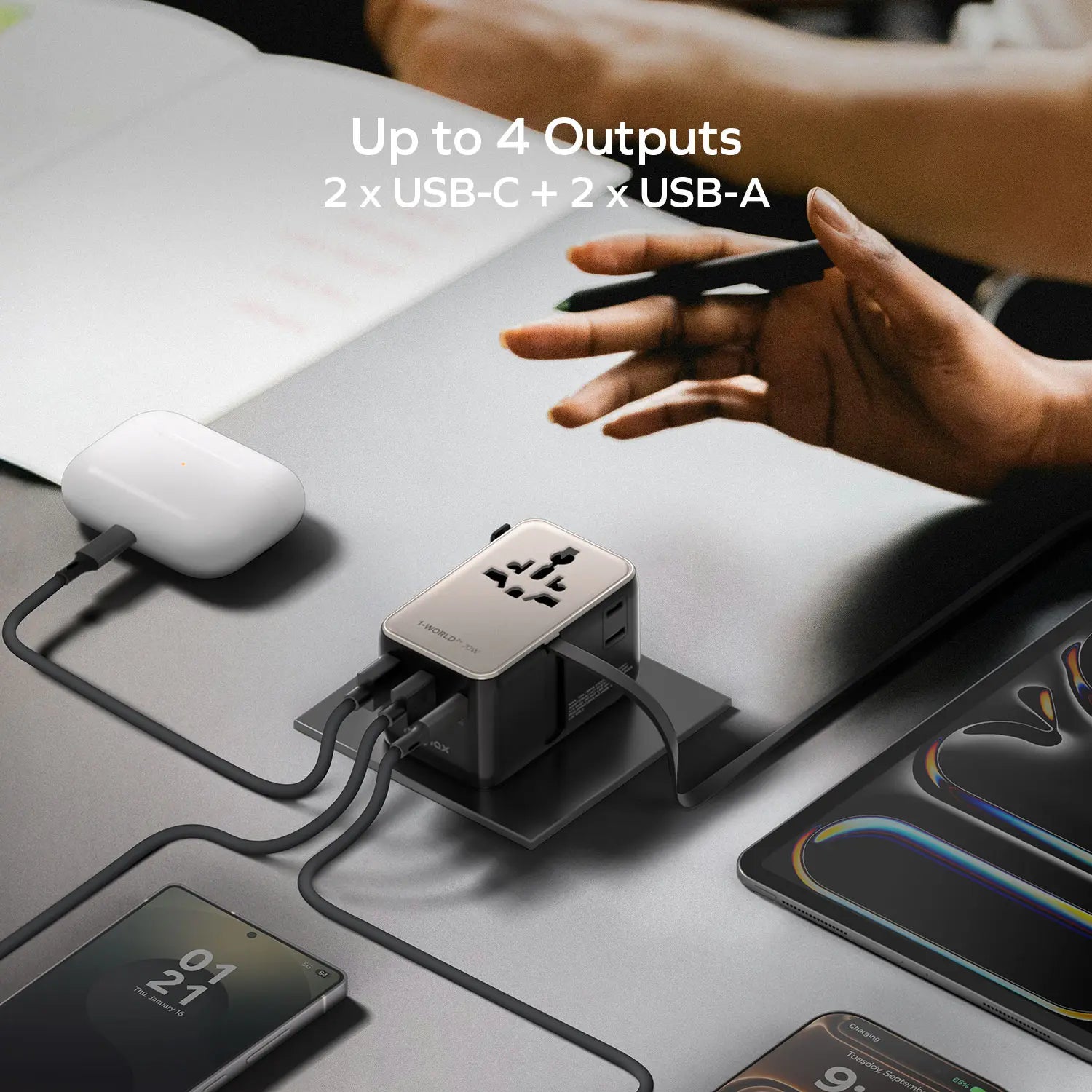 1-World²⁺
70W 3-Port Dual AC Travel Adapter with Built-In Retractable Cable