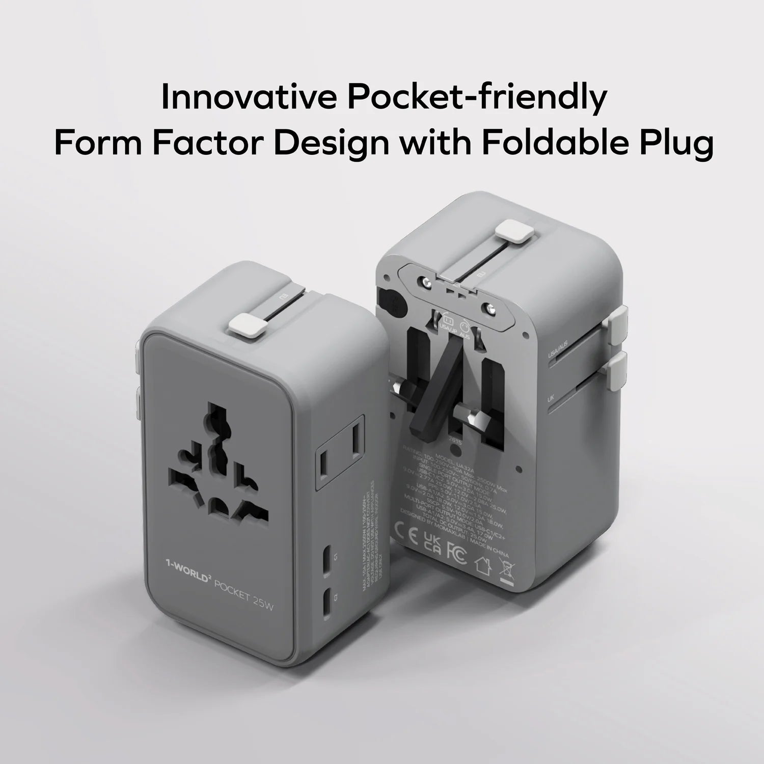 1-World² Pocket 25W 4-Port Dual AC Travel Adapter