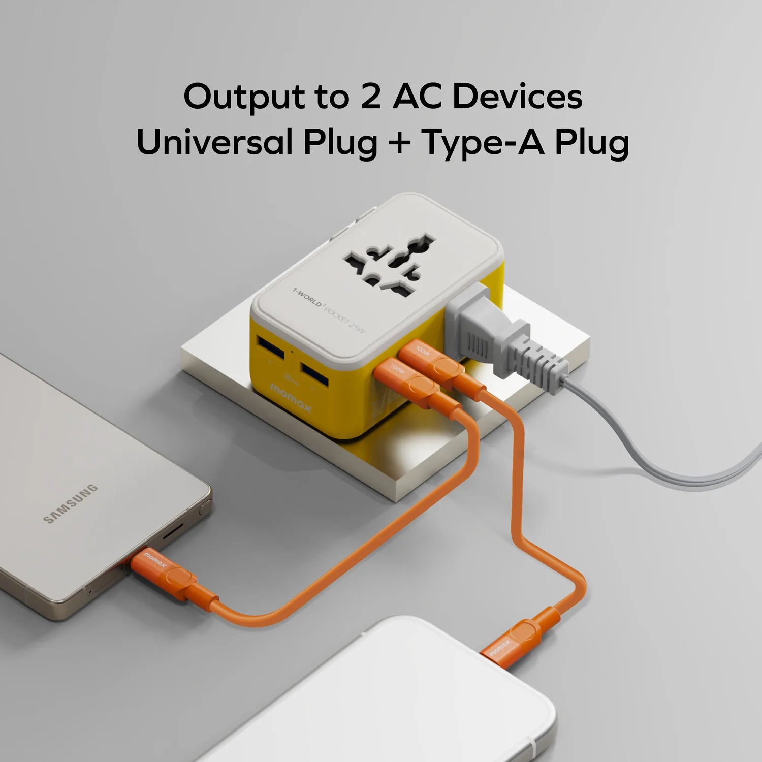 1-World² Pocket 25W 4-Port Dual AC Travel Adapter