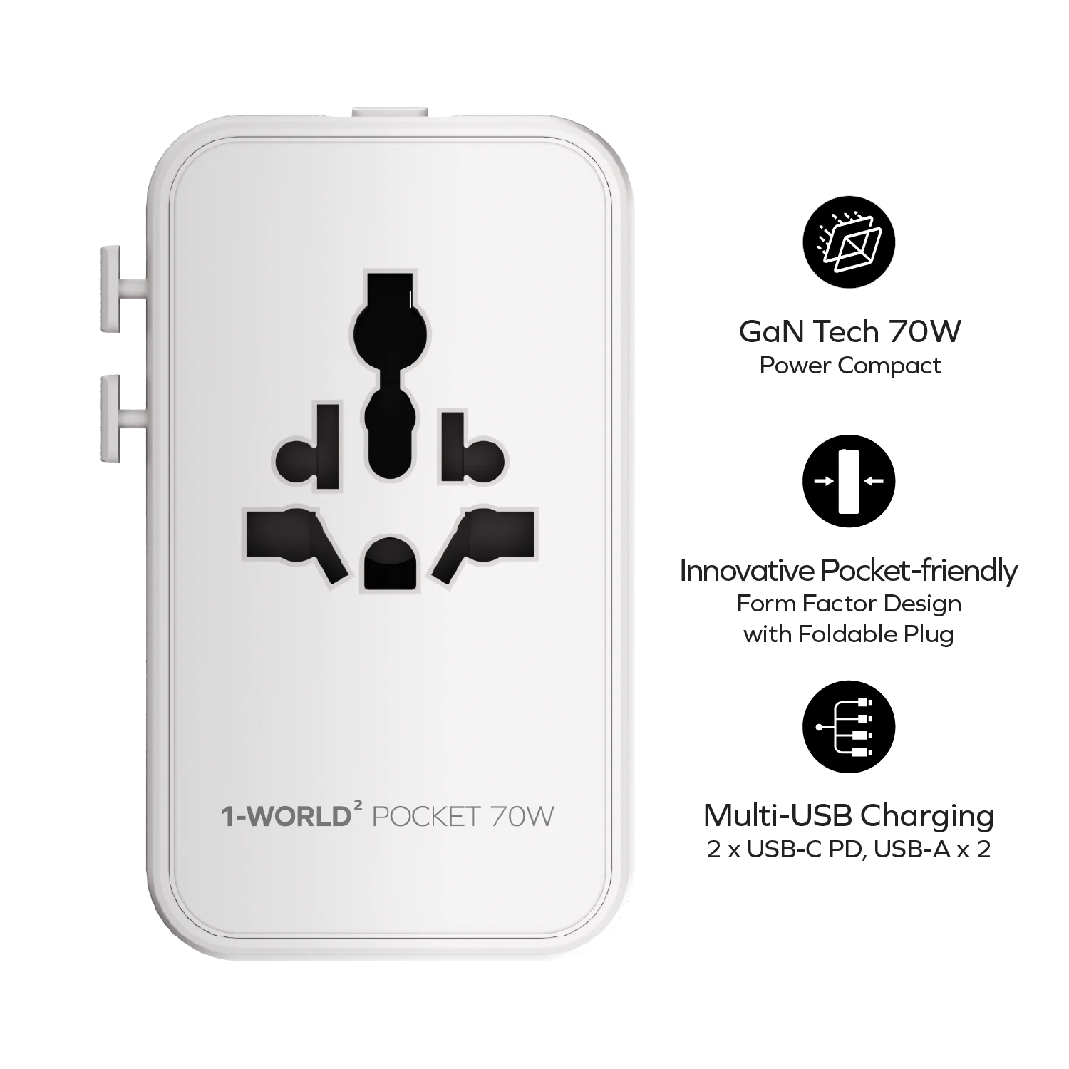 1-World² Pocket 70W 4-Port Dual AC Travel Adapter