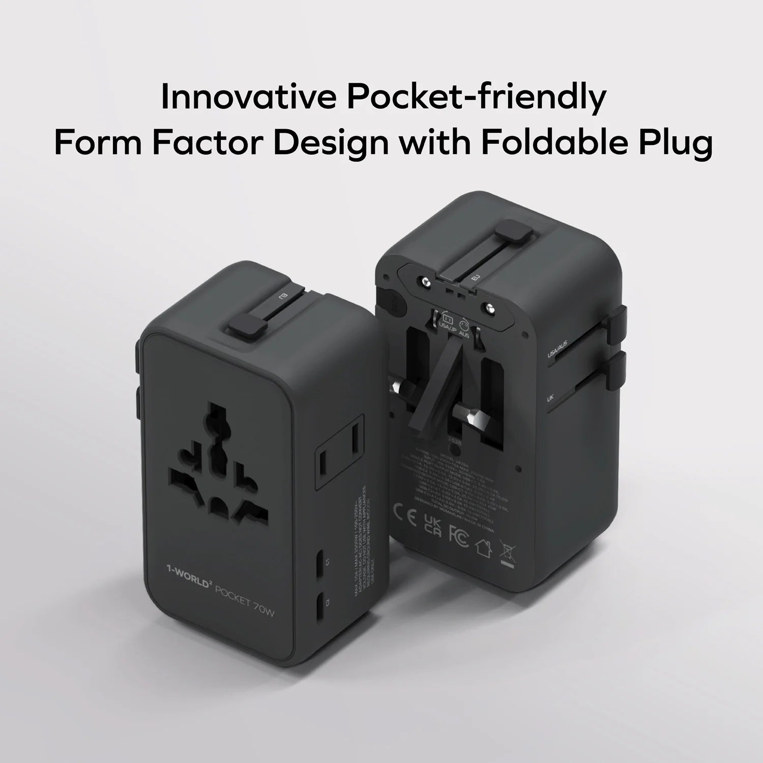 1-World² Pocket 70W 4-Port Dual AC Travel Adapter
