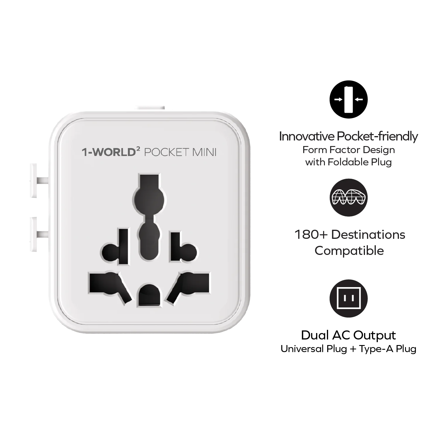 1-World² Pocket Mini Dual AC Travel Adapter