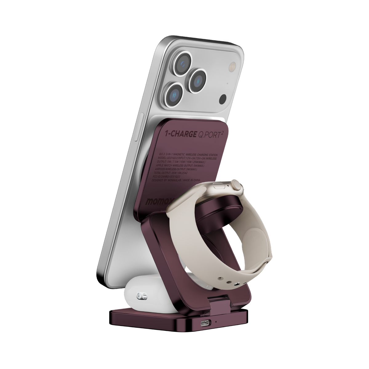 1-Charge Q.Port² Qi2 25W 3-in-1 Magnetic Wireless Charging Station