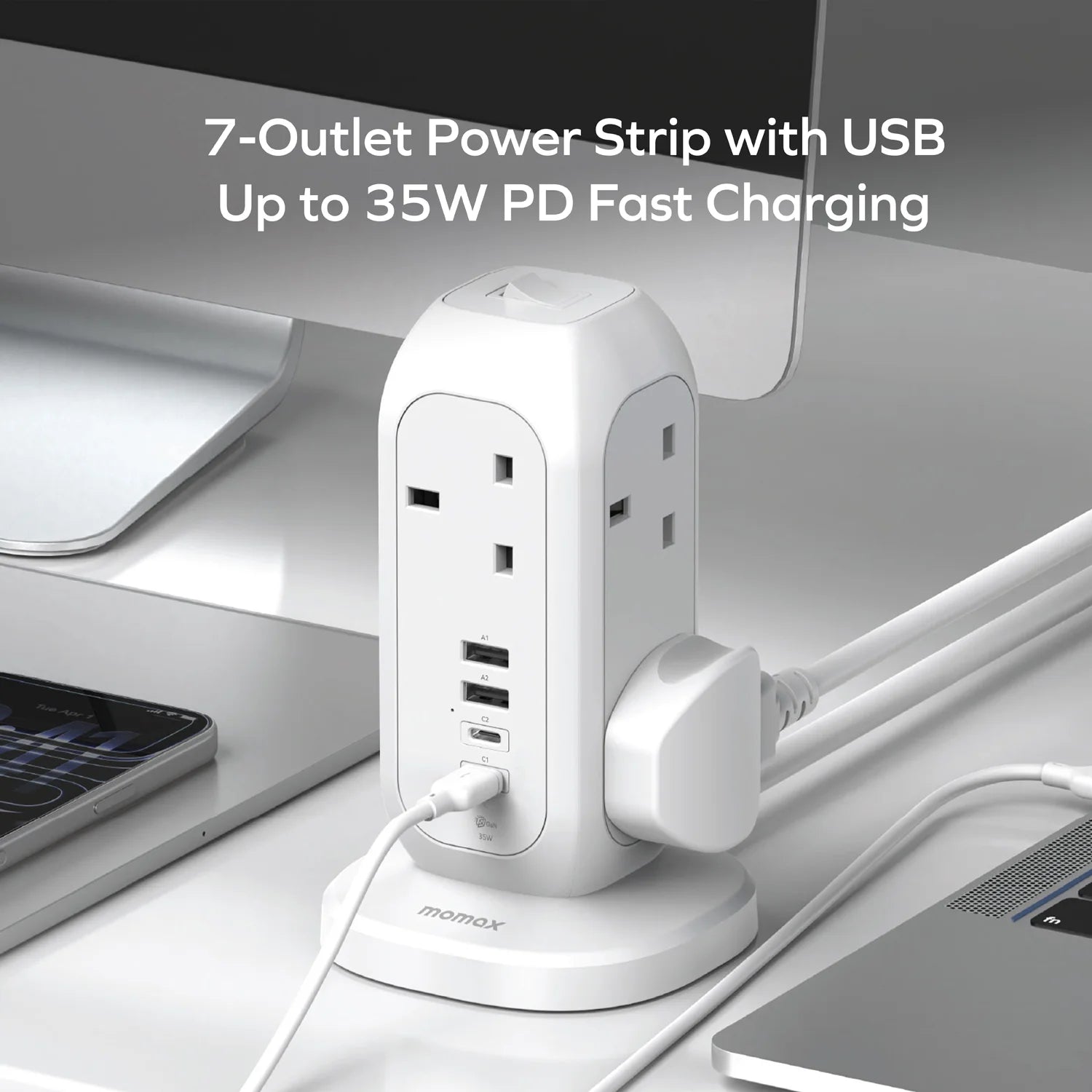 1-Plug 7-Outlet Power Strip With USB (PD 35W)