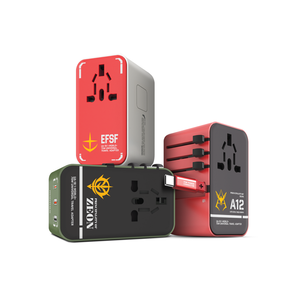 1-World+ 3-Port Travel GaN Charger With Built-in USB-C Cable 70W - Lim