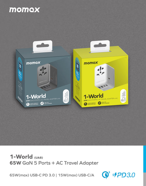 1-World 65W GaN Convenient Travel Socket