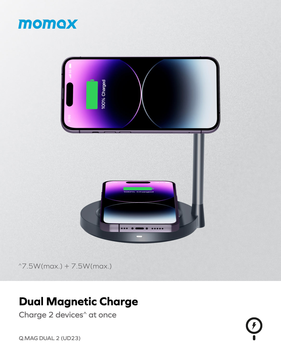 Q.Mag Dual2 | Dual Magnetic Wireless Charging Stand (15W)