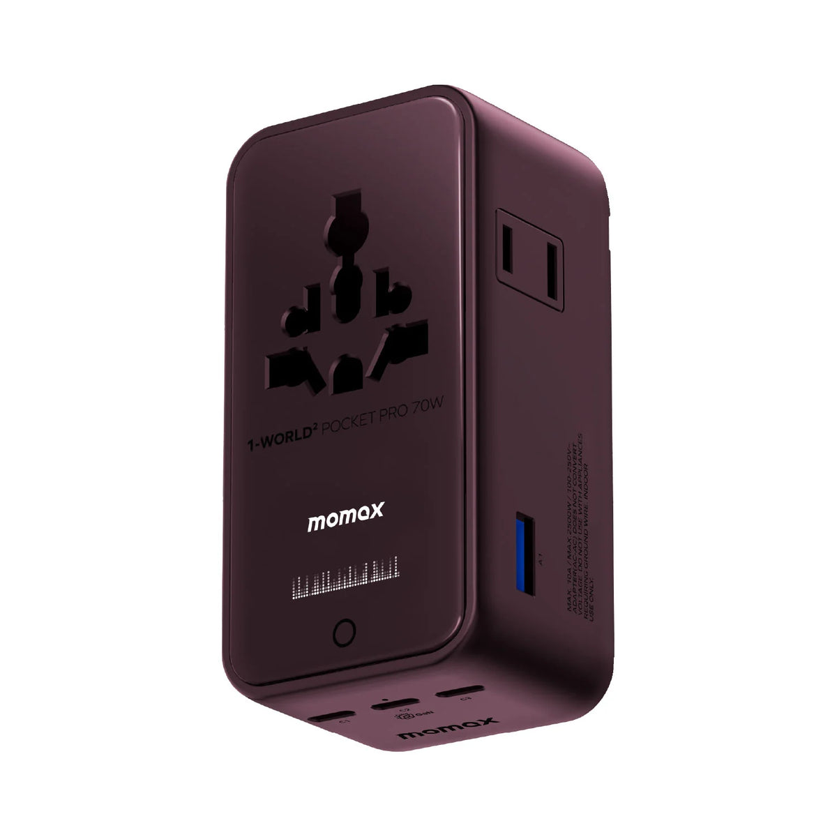 1-World² Pocket Pro 70W 4-Port Dual AC Travel Adapter With TFT Display