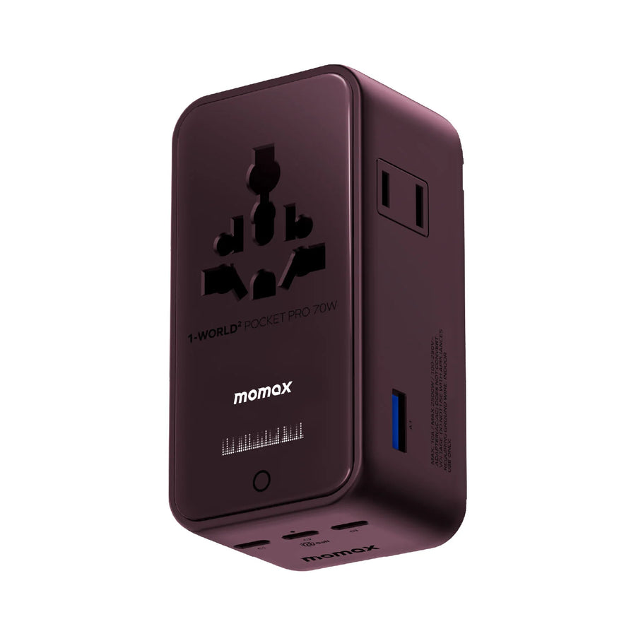 1-World² Pocket Pro 70W 4-Port Dual AC Travel Adapter With TFT Display