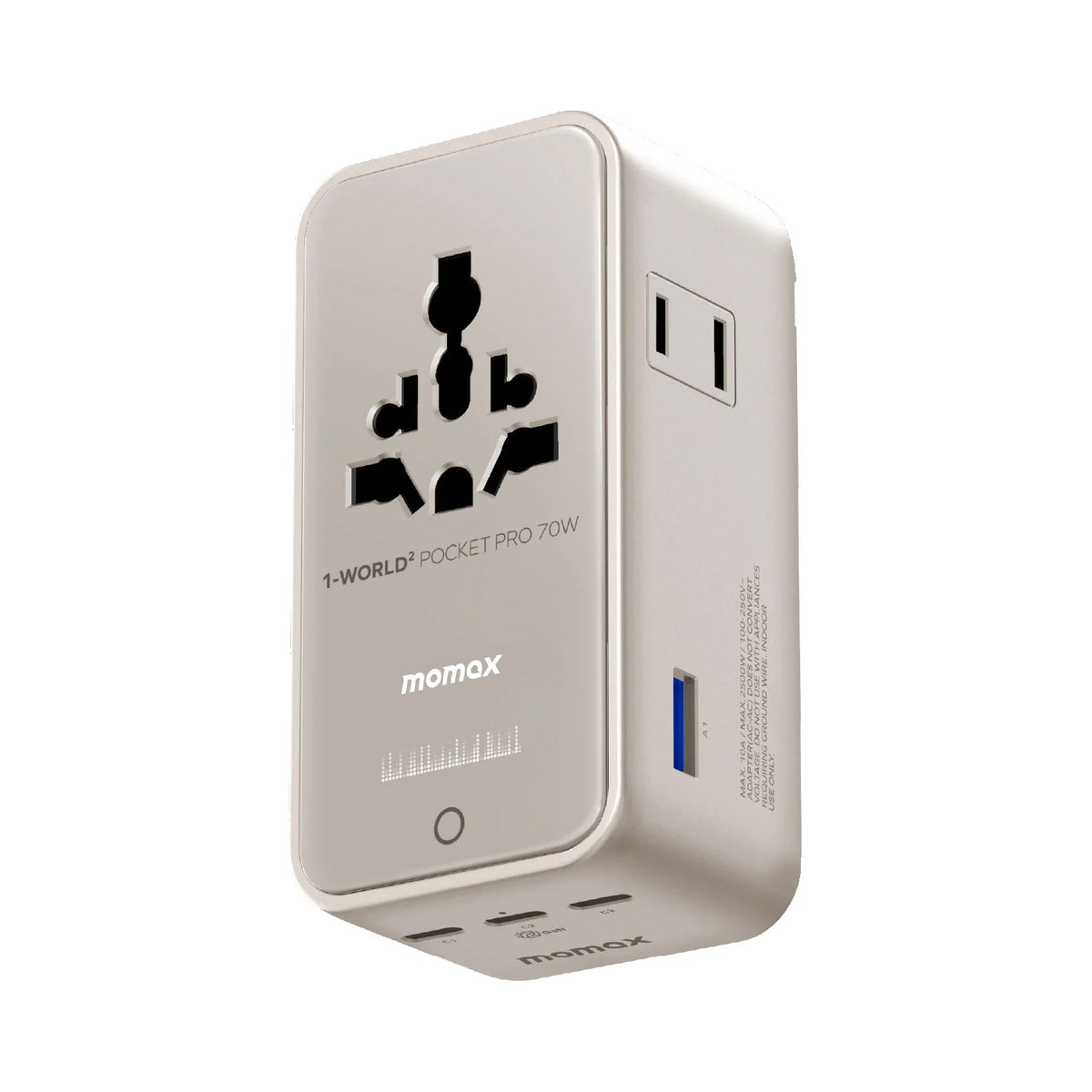 1-World² Pocket Pro 70W 4-Port Dual AC Travel Adapter With TFT Display