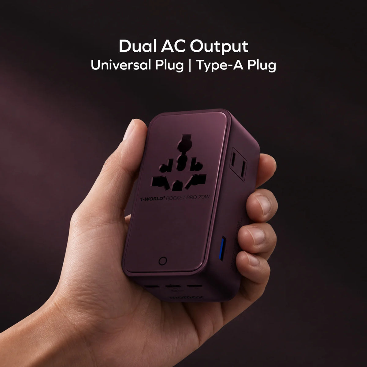 1-World² Pocket Pro 70W 4-Port Dual AC Travel Adapter With TFT Display