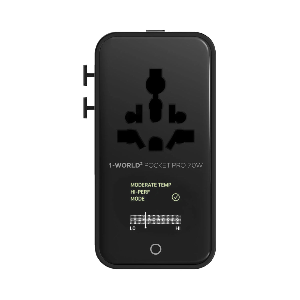 1-World² Pocket Pro 70W 4-Port Dual AC Travel Adapter With TFT Display