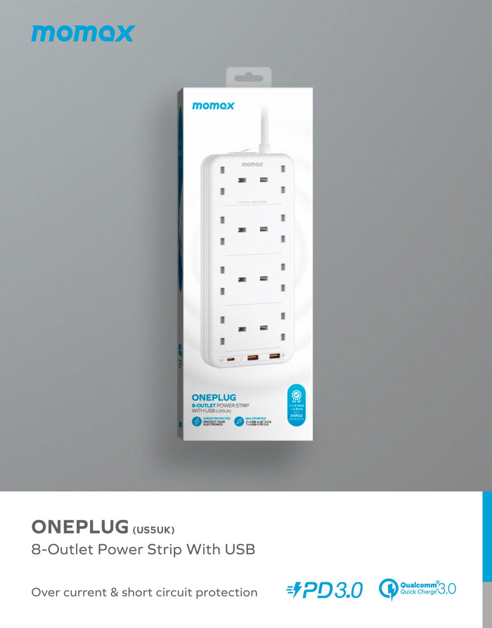 Momax US5UKE Oneplug 8-Outlet Power Strip With USB description image 5