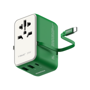 1-World+ 3-Port Travel Charger Built-In USB-C Cable 25W