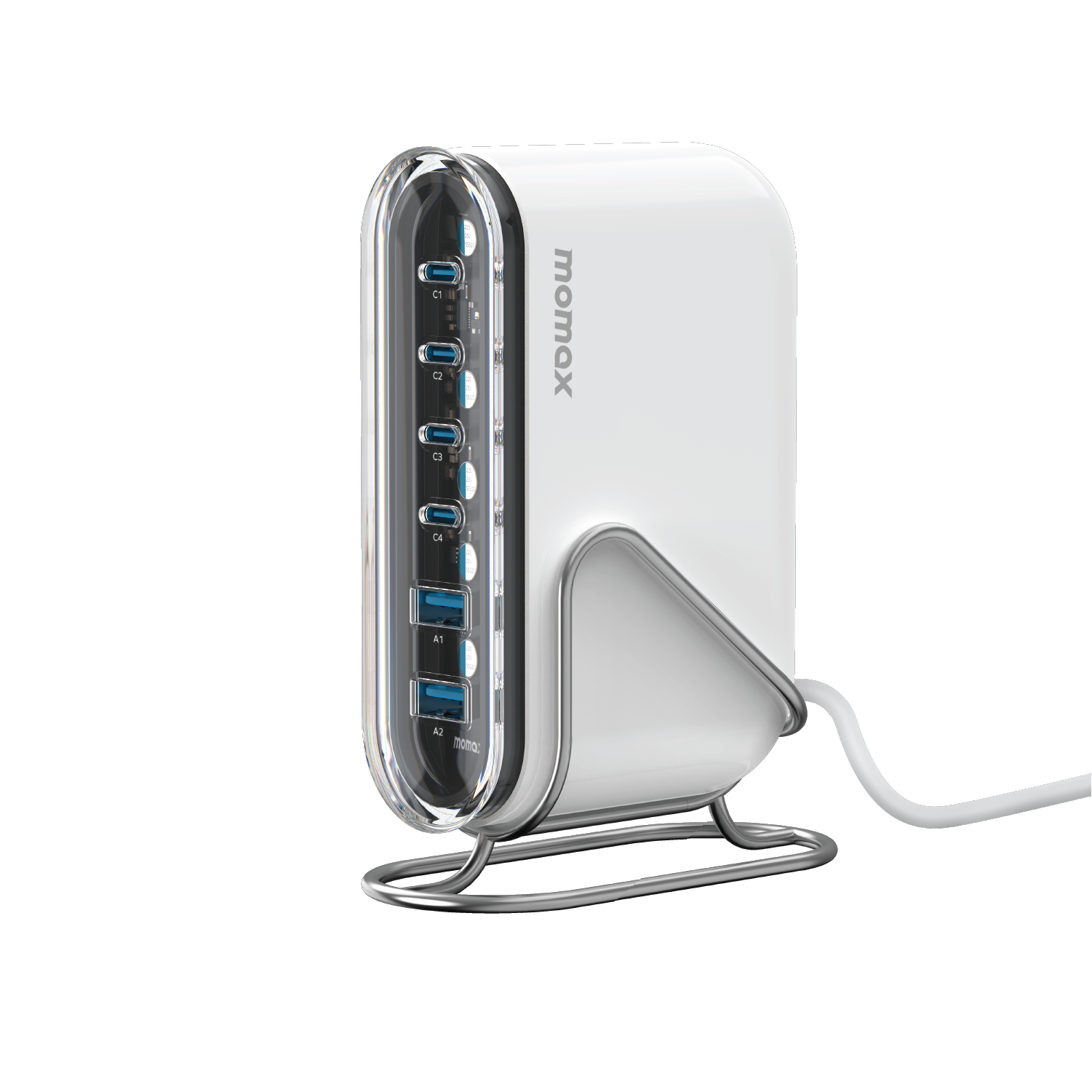 2-in-1 GaN 120W Max Fast Charger – Type C & USB Ports, Desktop Charging Module With Cable Tie