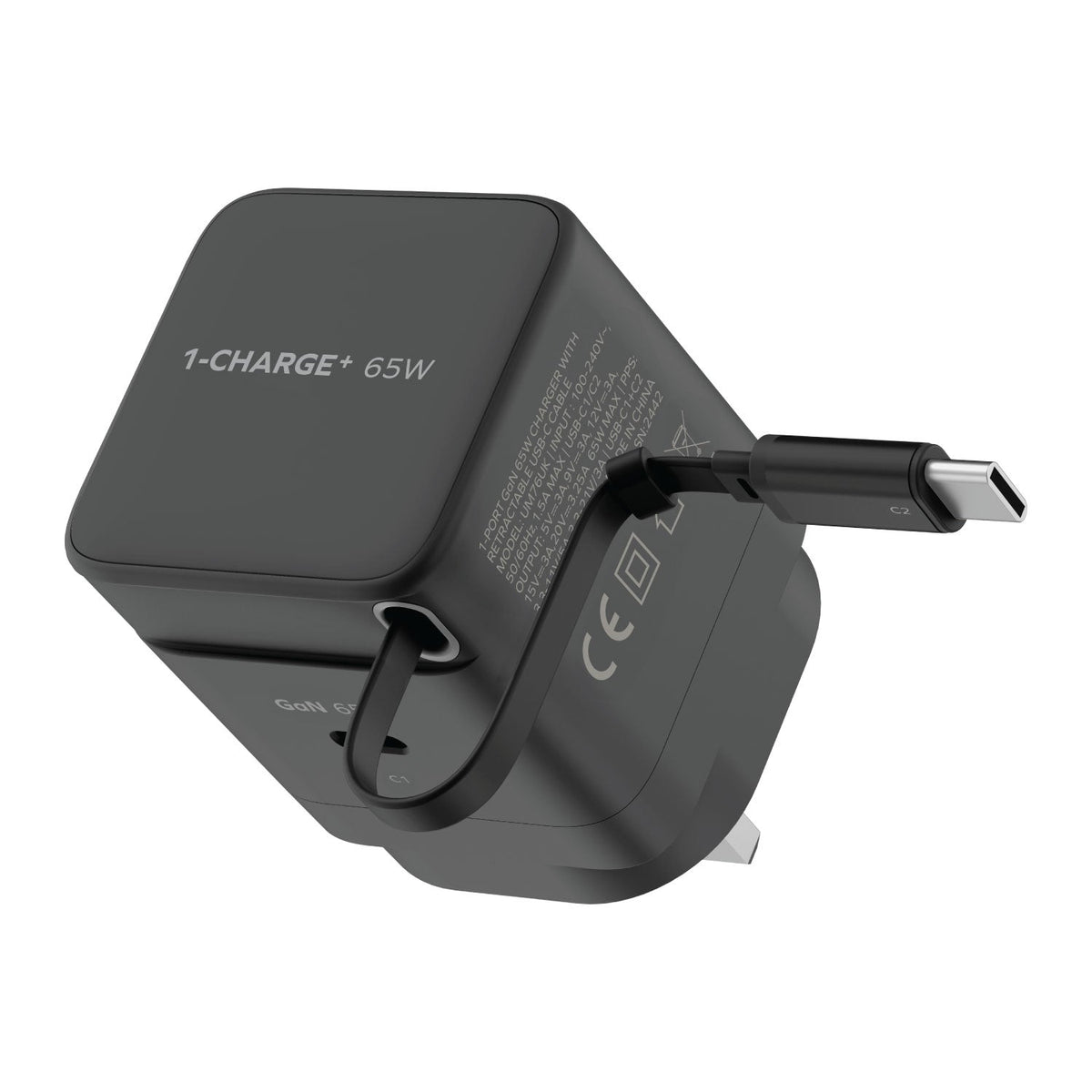 1-Charge+ 1-Port GaN Charger With Built-In USB-C Cable 65W