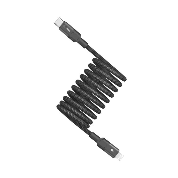 a black cable with a white plug
