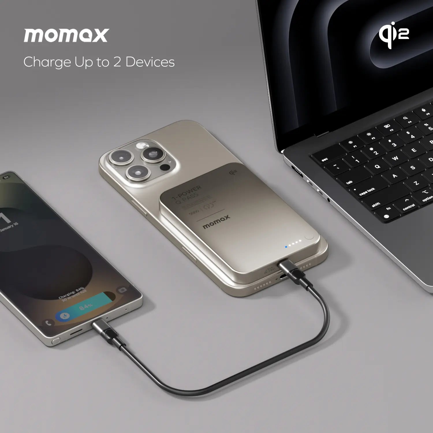 1-Power Q.Pass Qi2 Magnetic Wireless Power Bank 5000mAh