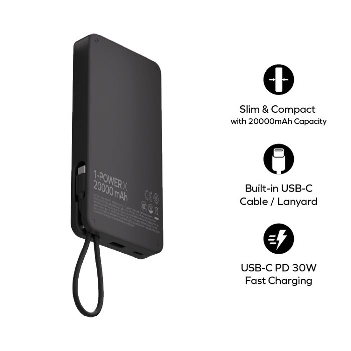1-Power X Power Bank 20000mAh With Built-In USB-C Cable