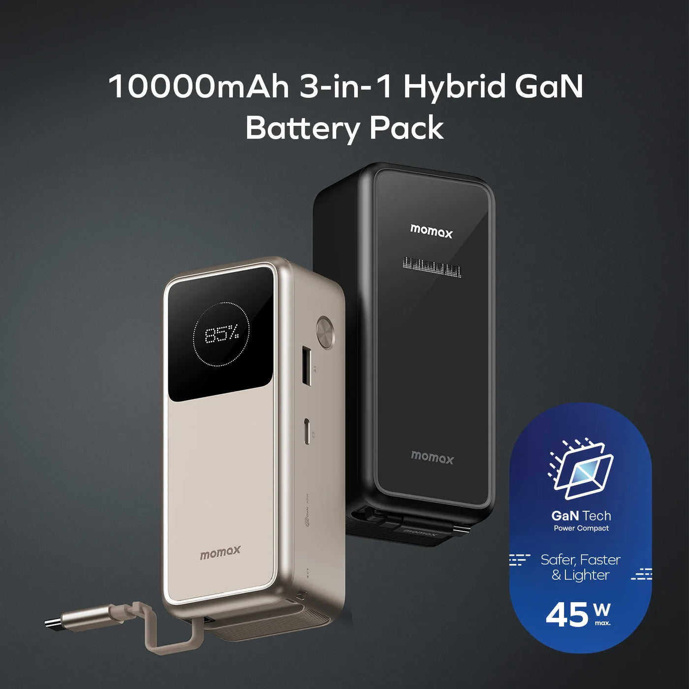 Momax 1-Pac⁺ 10000mAh 3in1 Hybrid GaN Battery Pack
