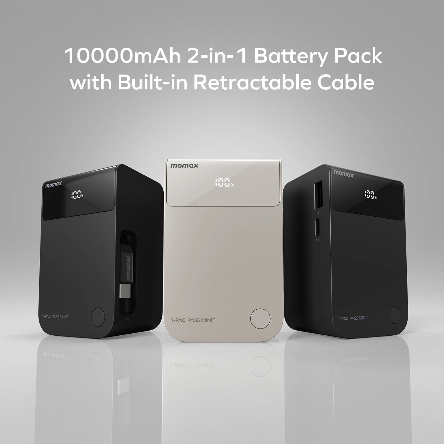 1-Pac Pass Mini⁺ 10000mAh 2in1 Battery Pack with Built-in Retractable Cable