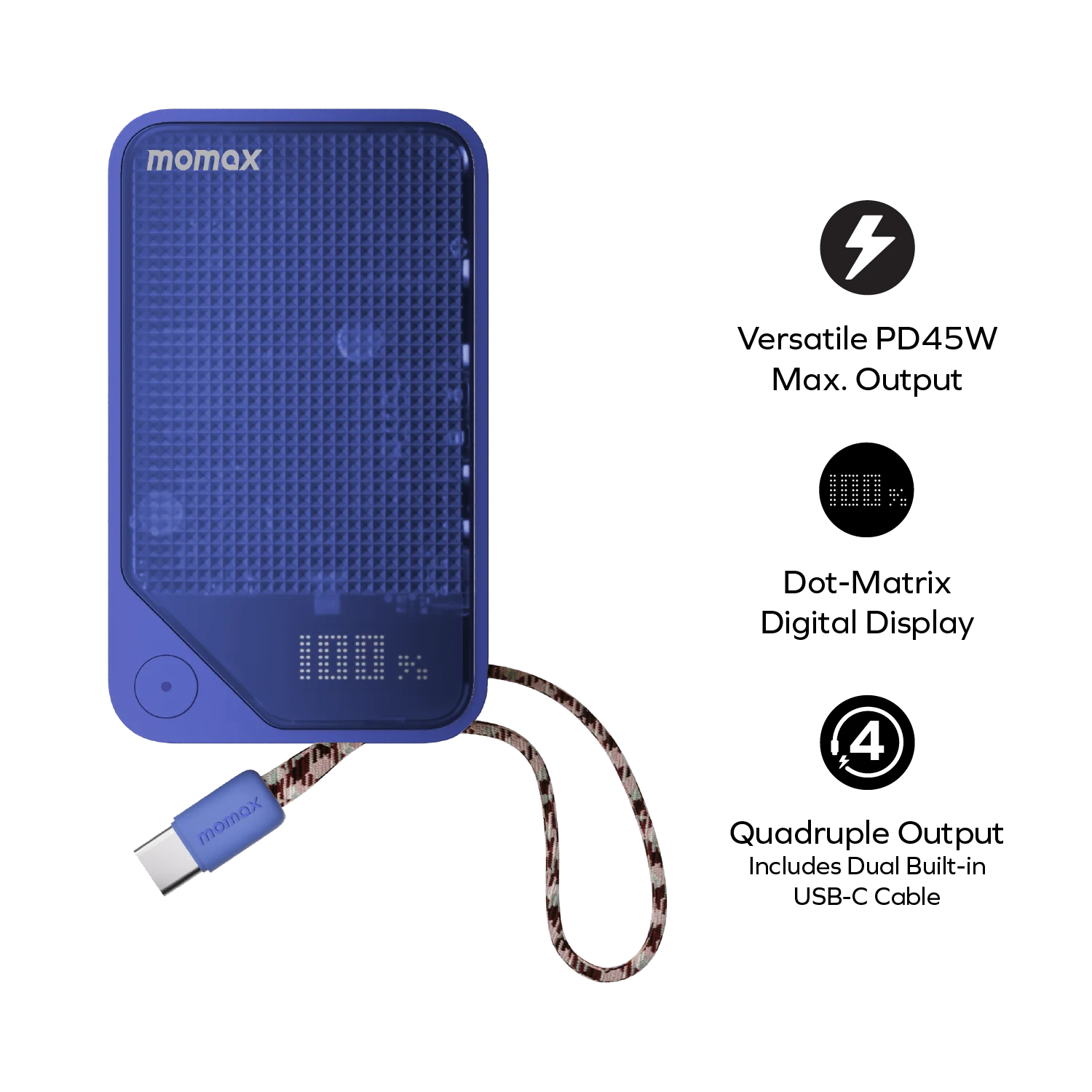 1-Power X⁺ 10000mAh Battery Pack with Dual Built-in USB-C Cable