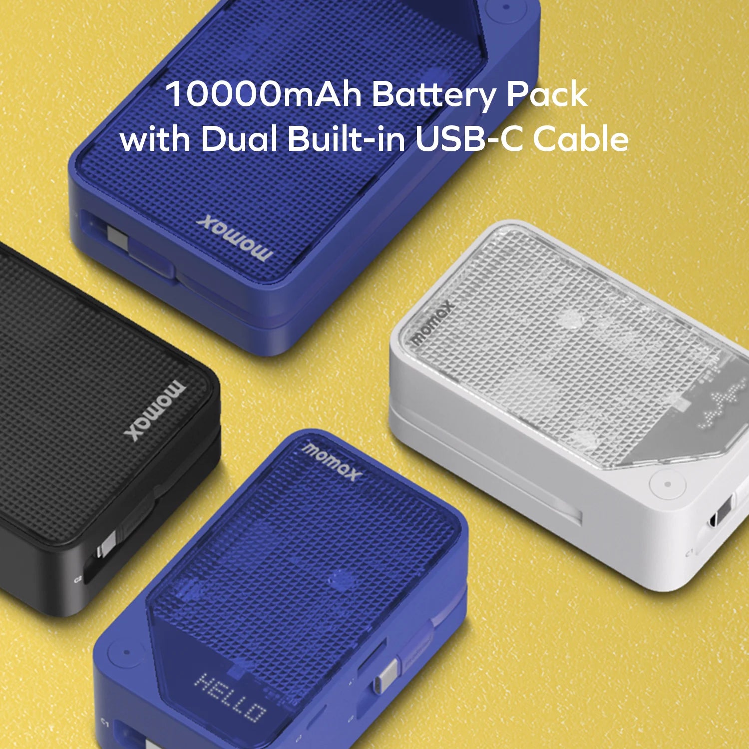 1-Power X⁺ 10000mAh Battery Pack with Dual Built-in USB-C Cable