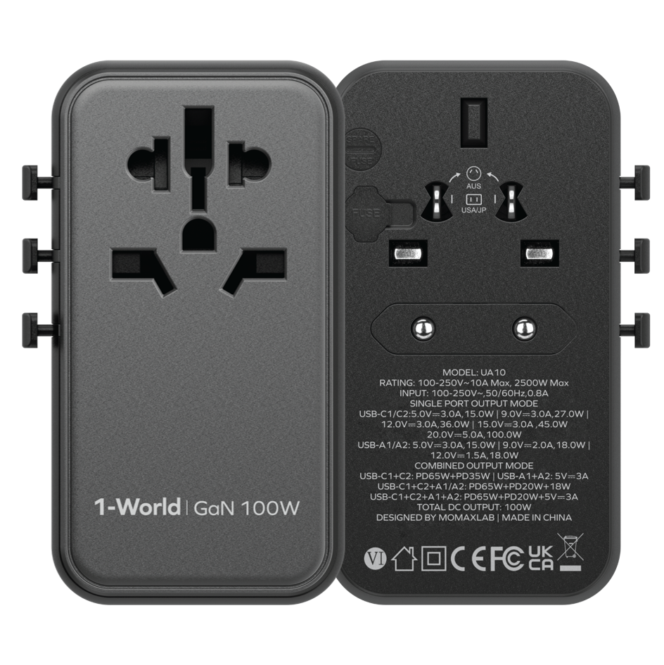 1-World GaN 通用 4 連接埠旅行充電器 (100W)