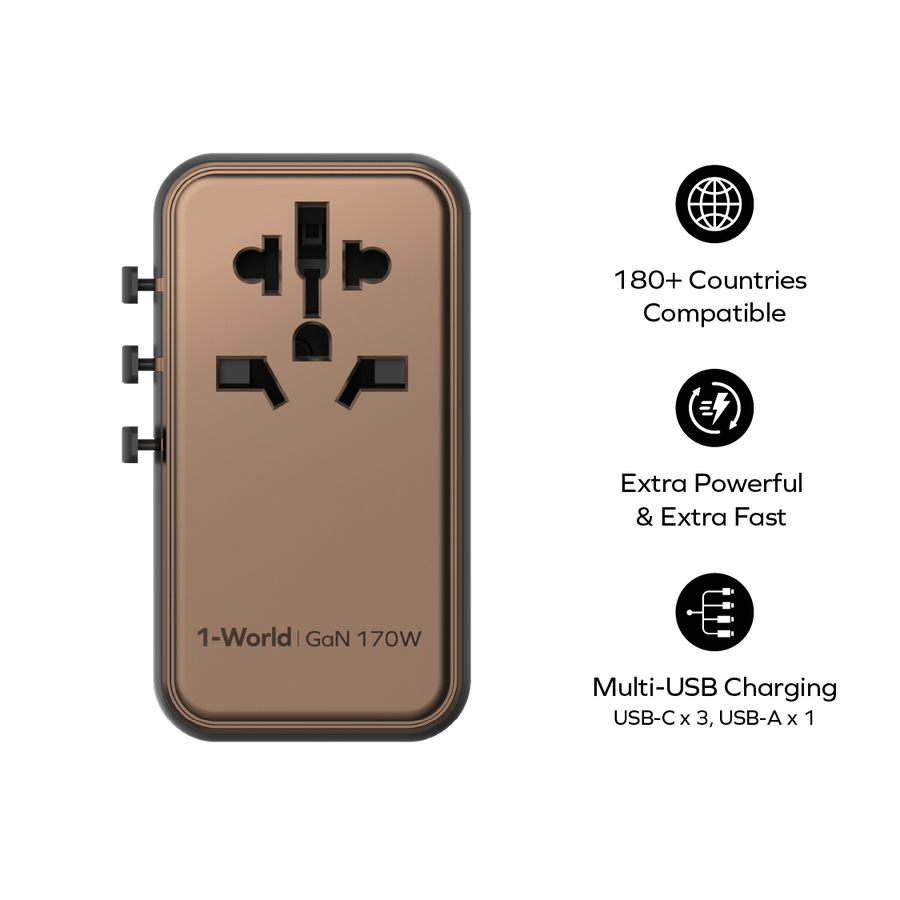 1-World 4-Port GaN Travel Charger 170W + USB-C Cable