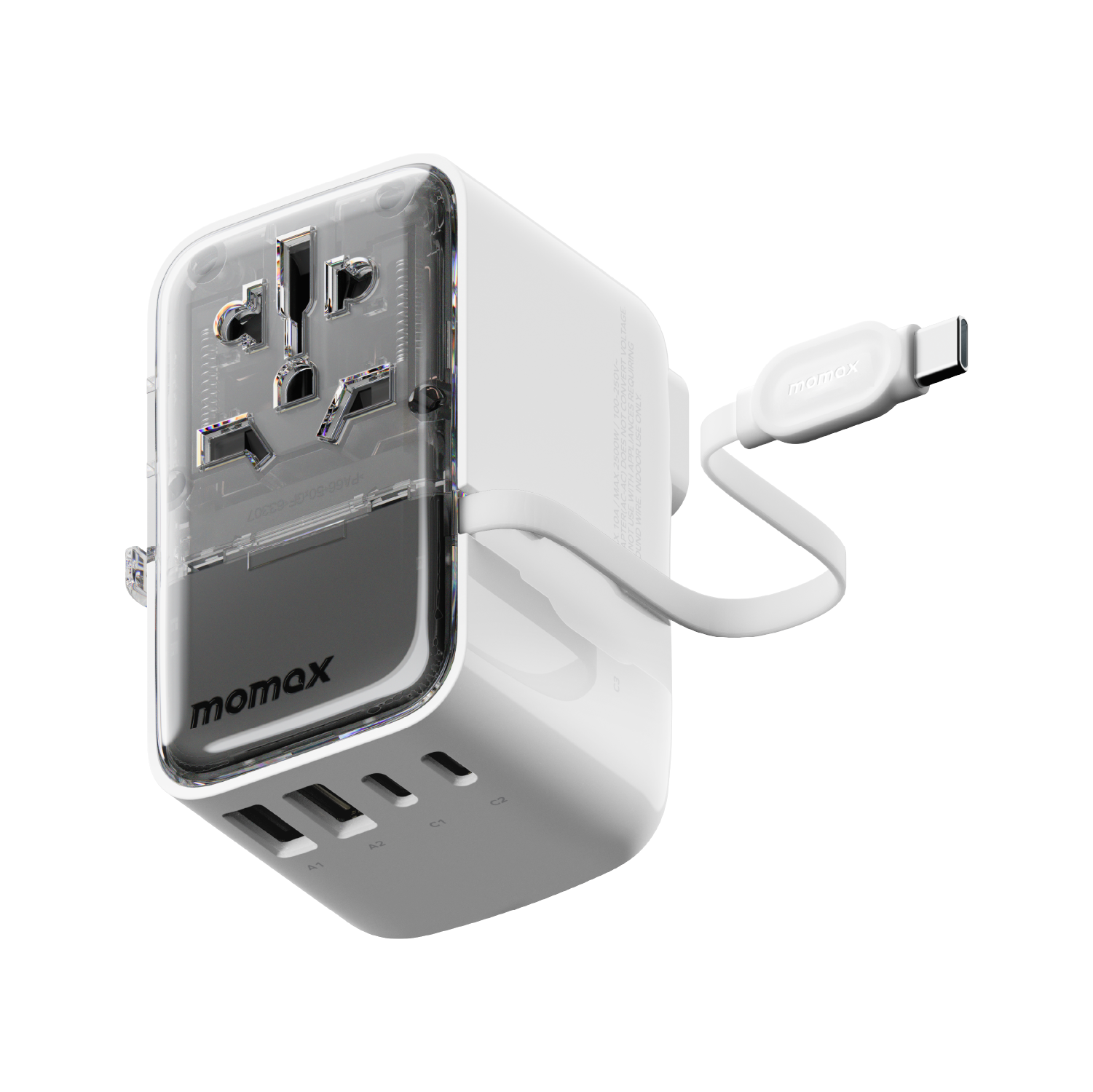 1-World+ Flow | 4-Ports Travel Charger | Built-in USB-C Cable (35W)