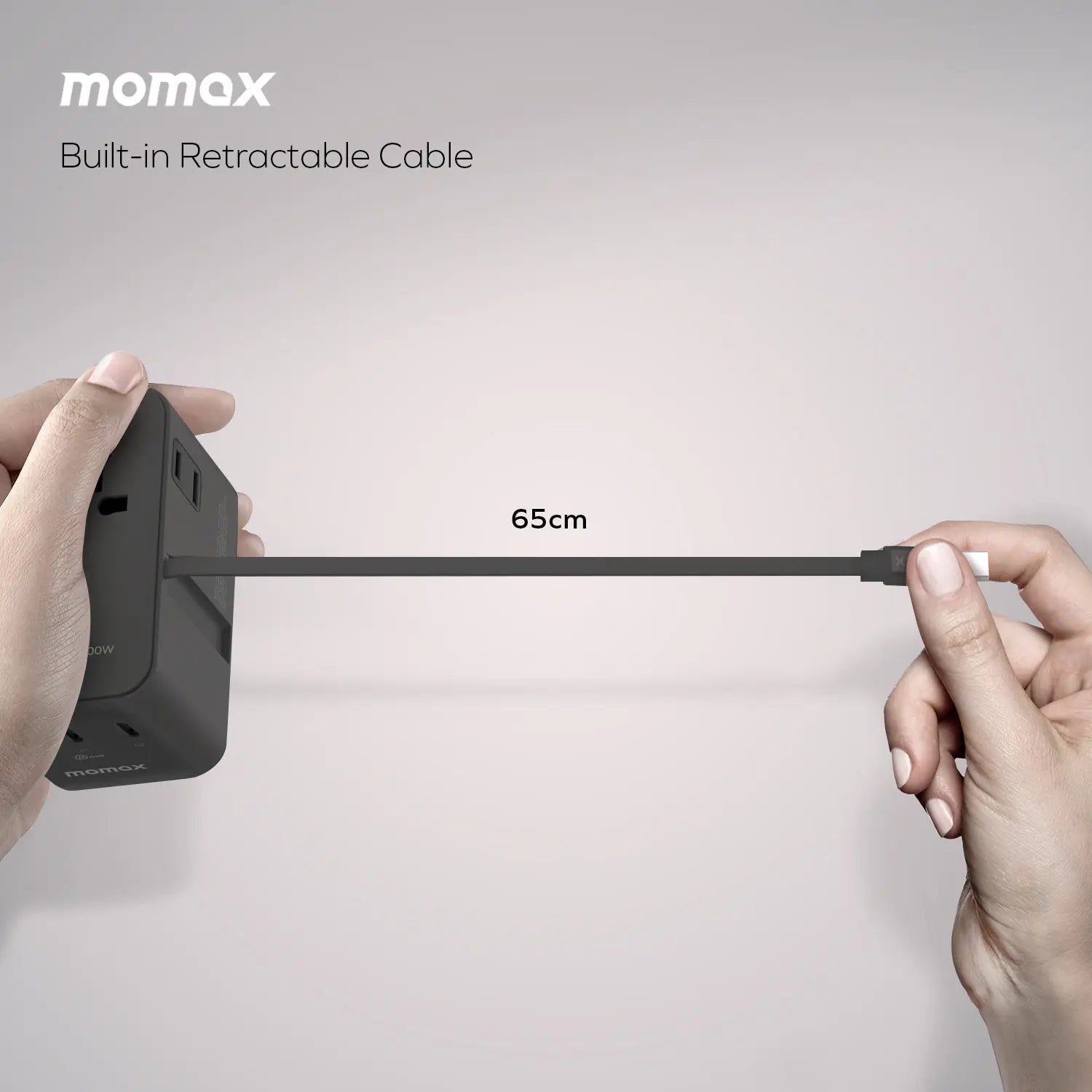 1-World²⁺ 4-Port Mini Universal Travel GaN Charger with Built-In Retractable Cable 100W with Dual AC