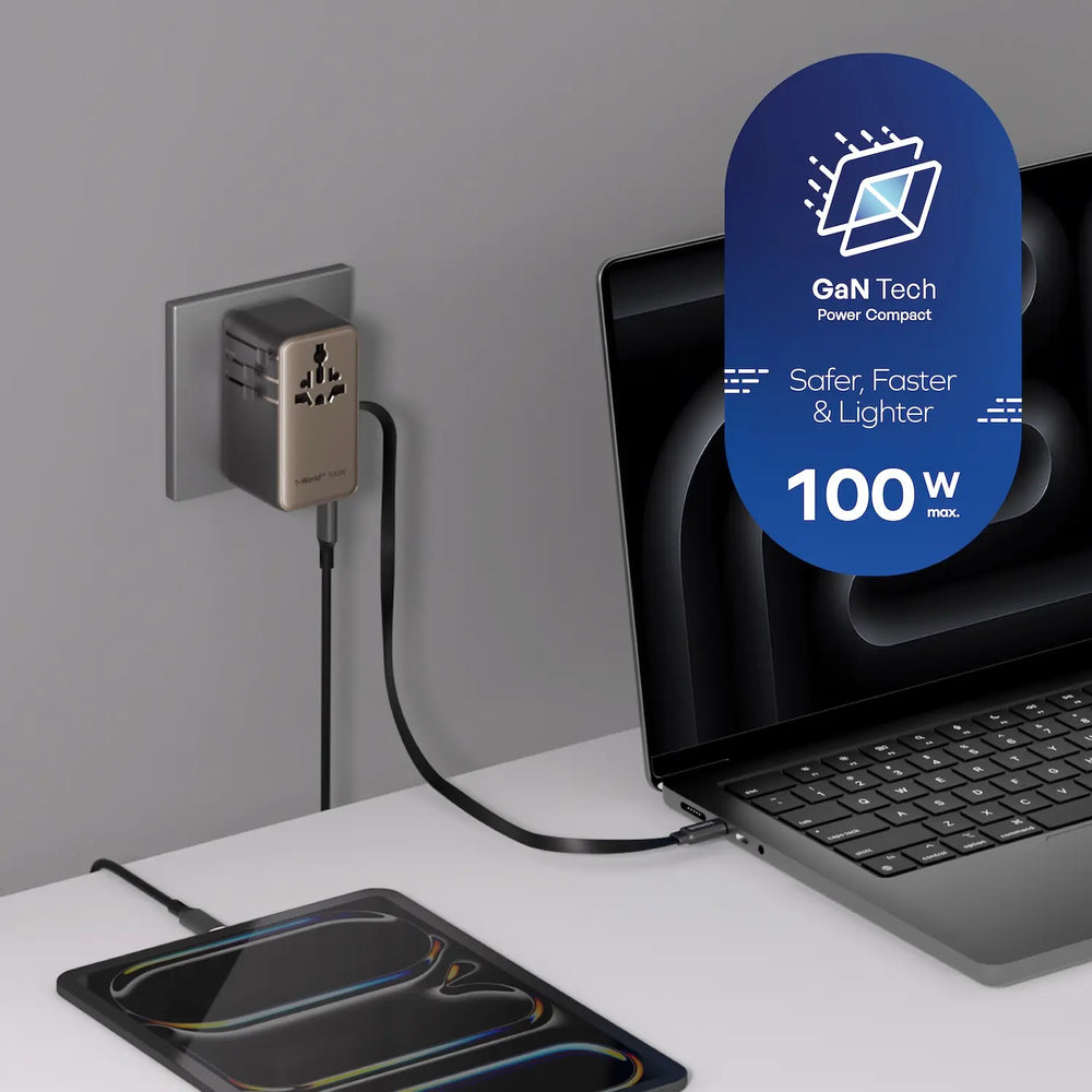1-World²⁺ 4-Port Mini Universal Travel GaN Charger with Built-In Retra