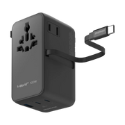 1-World²⁺ 4-Port Mini Universal Travel GaN Charger with Built-In Retractable Cable 100W with Dual AC