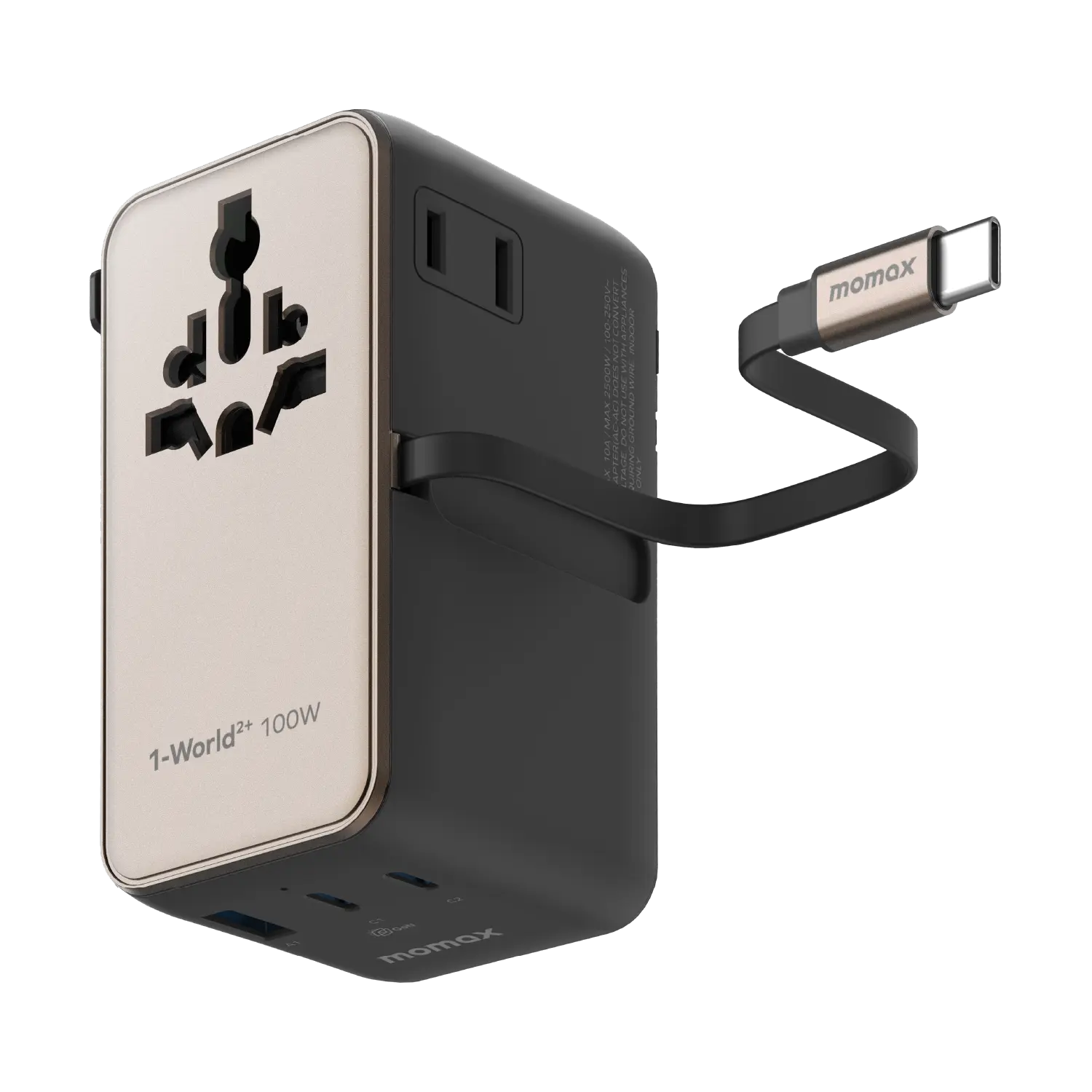 1-World²⁺ 4-Port Mini Universal Travel GaN Charger with Built-In Retra