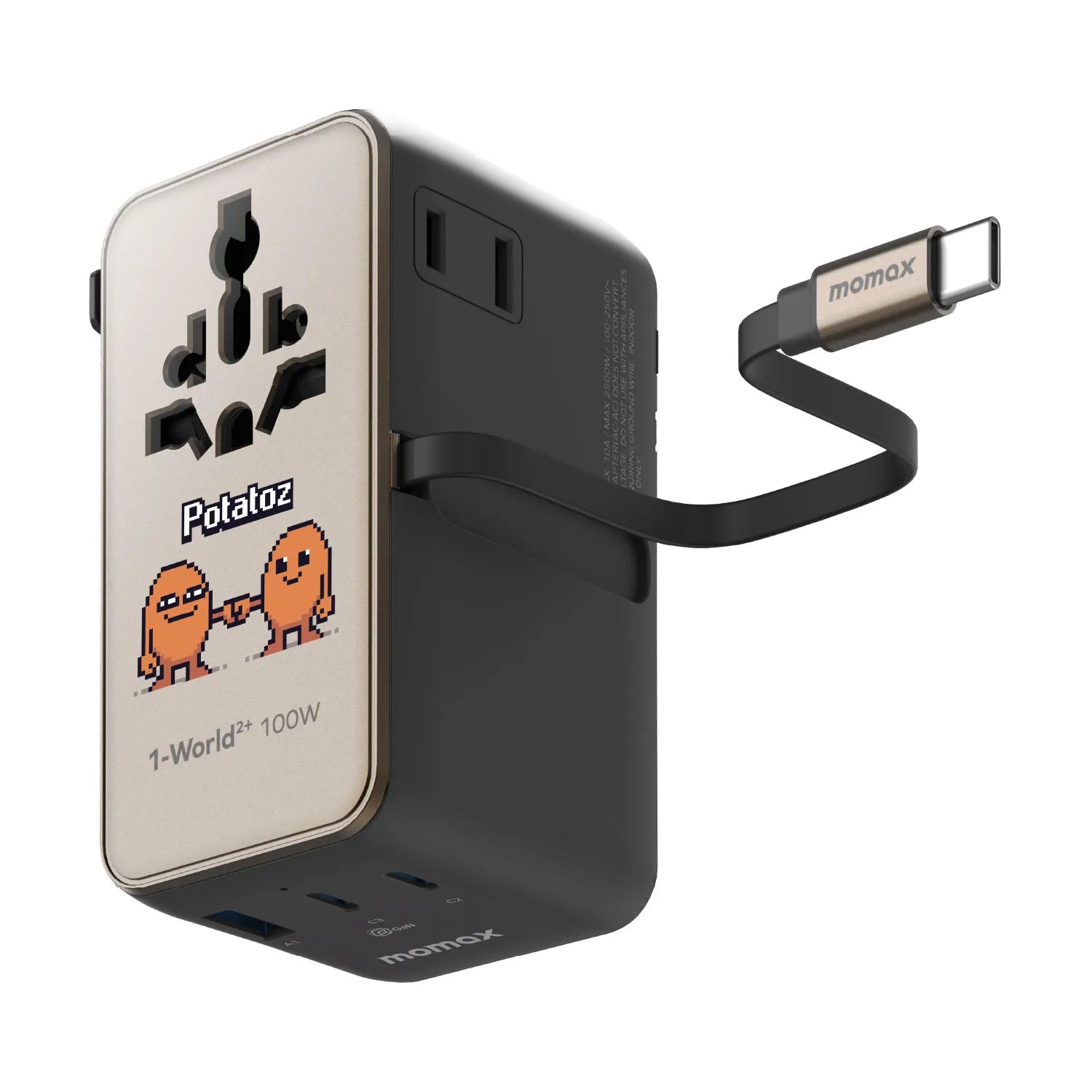 1-World²⁺ 4-Port Mini Universal Travel GaN Charger with Built-In Retractable Cable 100W with Dual AC - Limited Edition