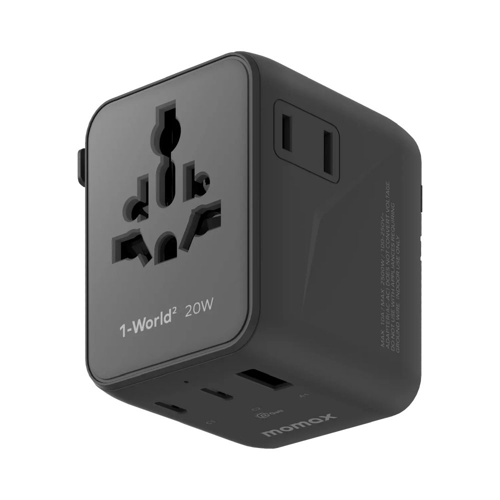 1-World² 3-Port Mini Universal Travel GaN Charger 20W with Dual AC